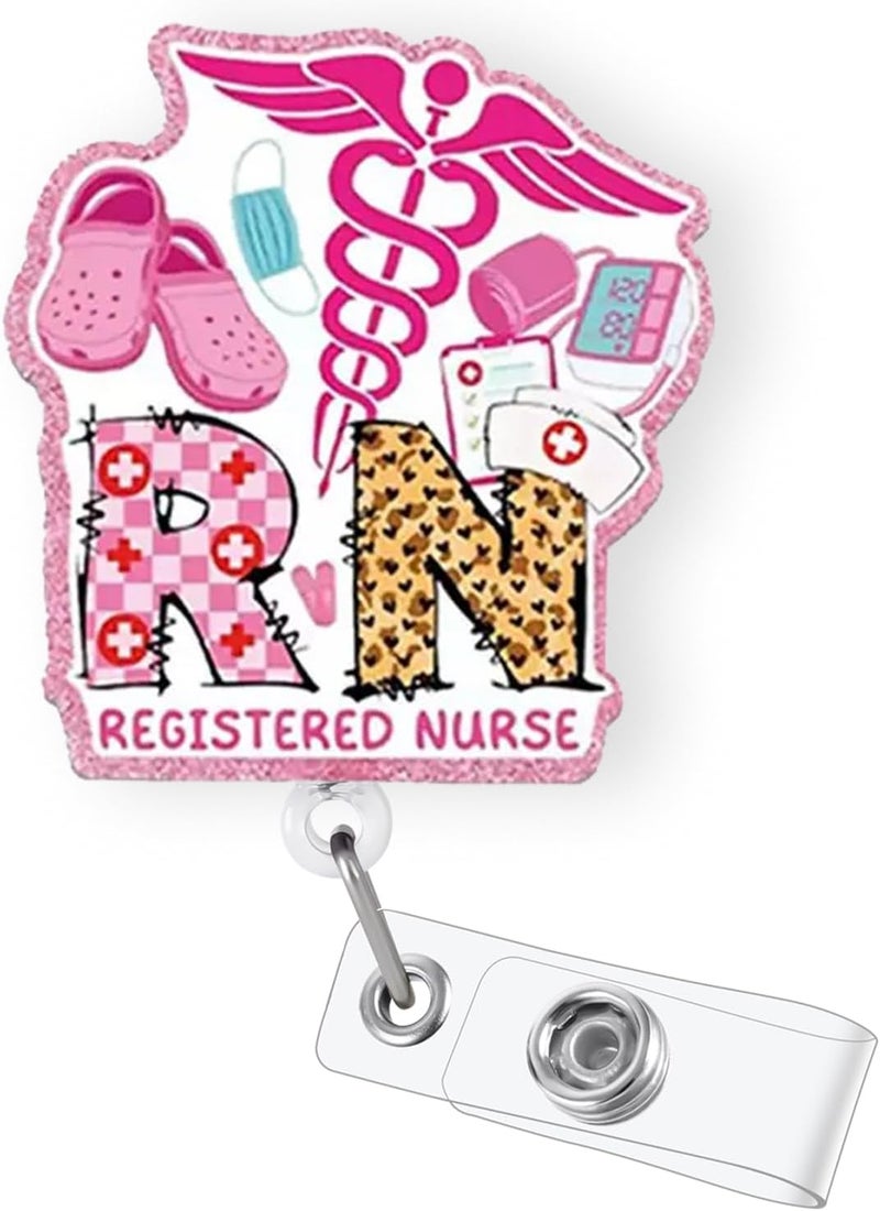 Bydevia Personalized RN Badge Reel Retractable for Registered Nurse, Funny RN Graduation Gifts, Registered Nurse Badge Accessories for Work, Cute RN Badge Holder with Alligator Clip & 24” Durable Nylon Cord - Image 1